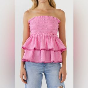Free the Roses Smocked Knit Ruffled Tube Top